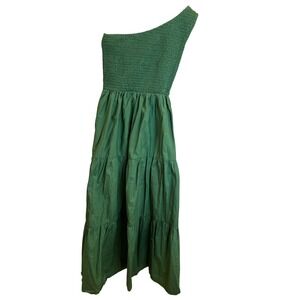 o.p.t. Green Smocked One Shoulder Tiered Maxi Dress XS Cotton